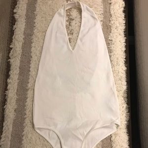 White ribbed halter bodysuit